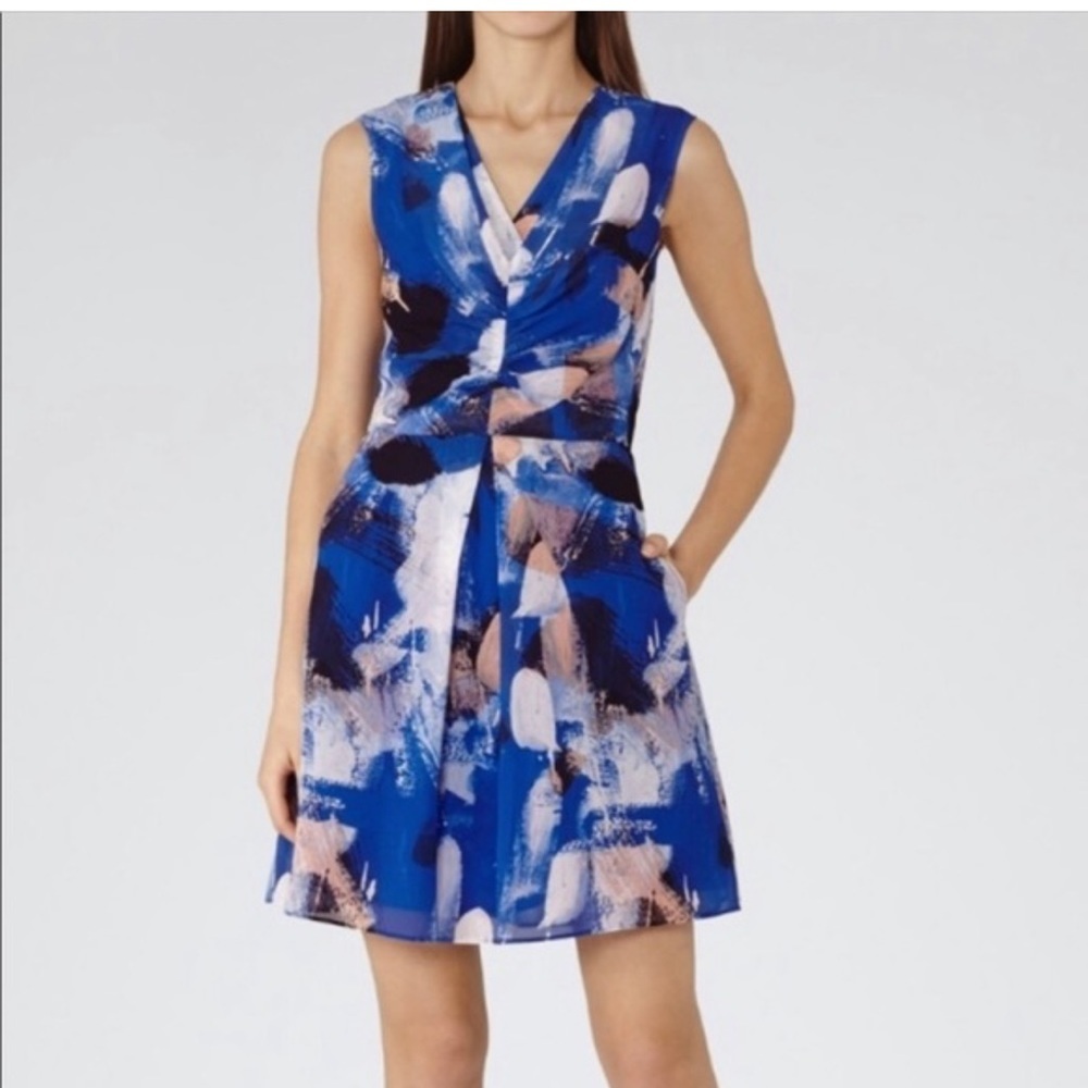 Reiss blue multi colored printed mini dress size 6